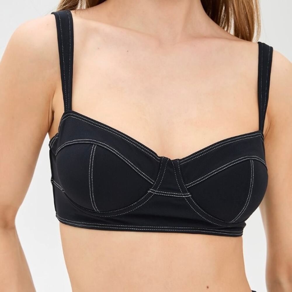 Ulla Johnson Ravello Bikini Top - Black with Contrast Stitching - Size M